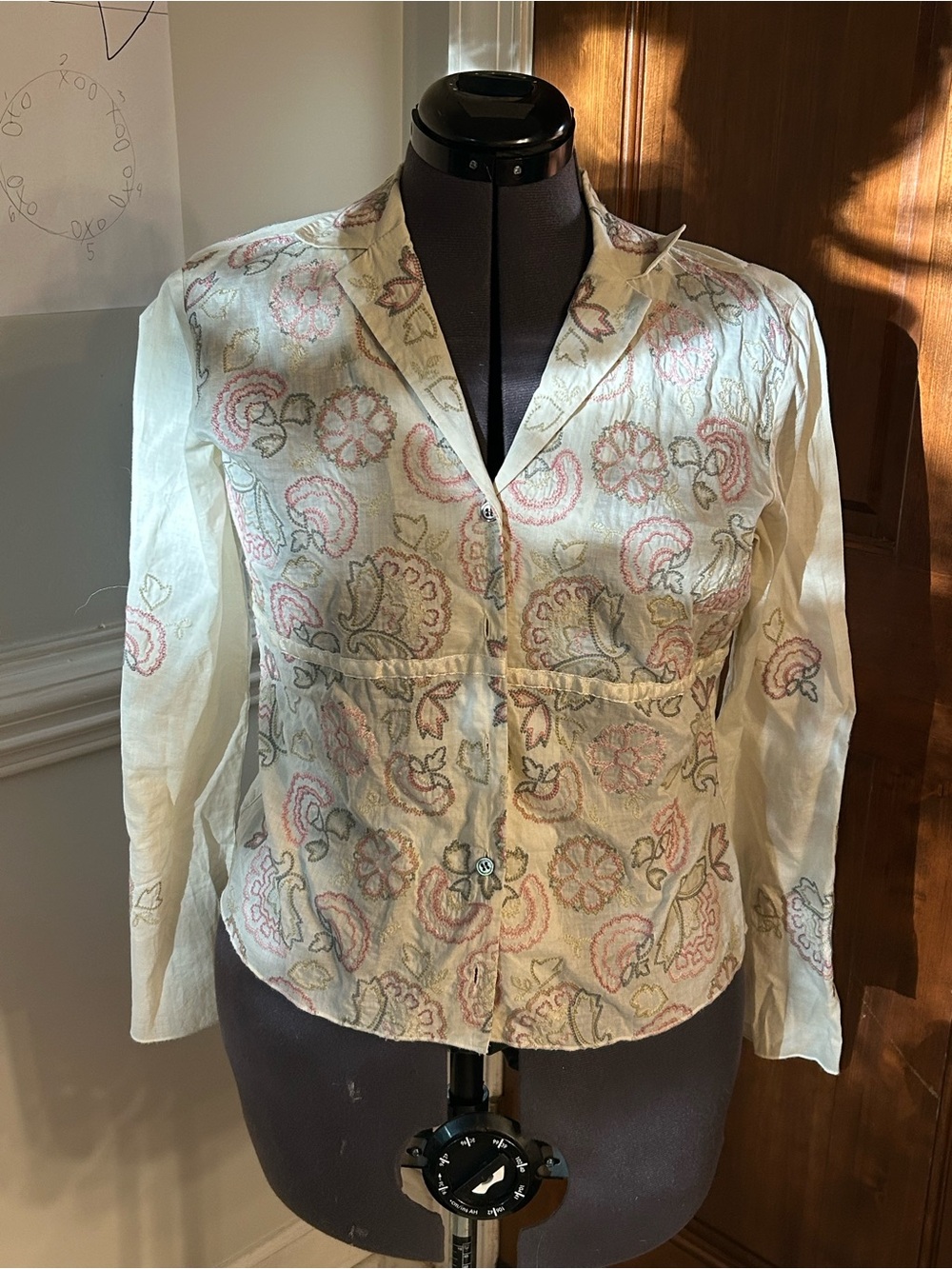 J. Jill Cream Floral Embroidered Button-Front Shirt